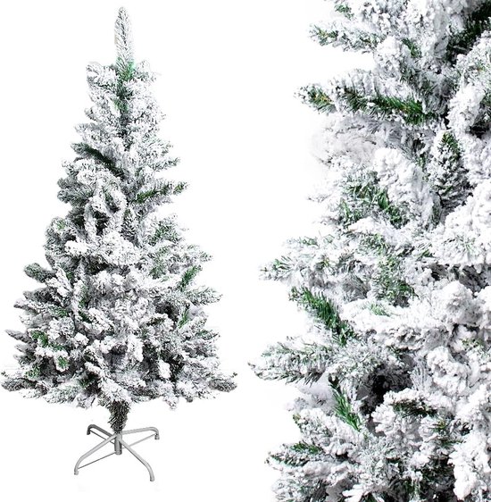 COSTWAY 190 cm Kunstkerstboom met verlichting en sneeuw, grijs-groen tannenboom met 280 warmwitte LED-lichten & 60 dennenappels, slanke kerstboom, kunstboom voor Kerstmis voor thuisgebruik