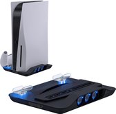 Equivera Geschikt voor Playstation 5 Standaard & Oplaadstation Met Ventilator - Voor 2 controllers - Snellader - Met LED indicatoren - Oplader - Geschikt voor PS5 Accessoires - Geschikt voor Playstation 5 Oplaadstation - Zwart