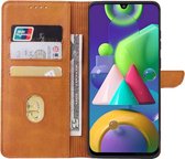 Smartphonica Samsung Galaxy M21 kunstleren hoesje met lipje en pashouders - Bruin / Kunstleer / Book Case geschikt voor Samsung Galaxy M21