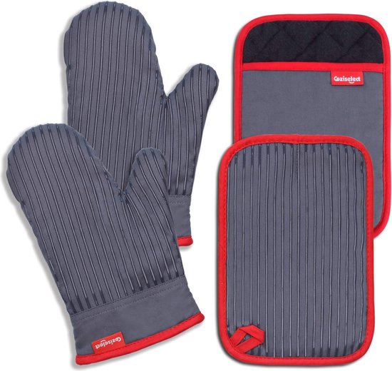 AUAUY Ovenwanten en pannenlappen, barbecuehandschoenen, -ovenwanten en pannenlappen met gerecyclede vulling, katoenen antislip kookhandschoenen voor koken, bakken, grillen (6-delige set, geel