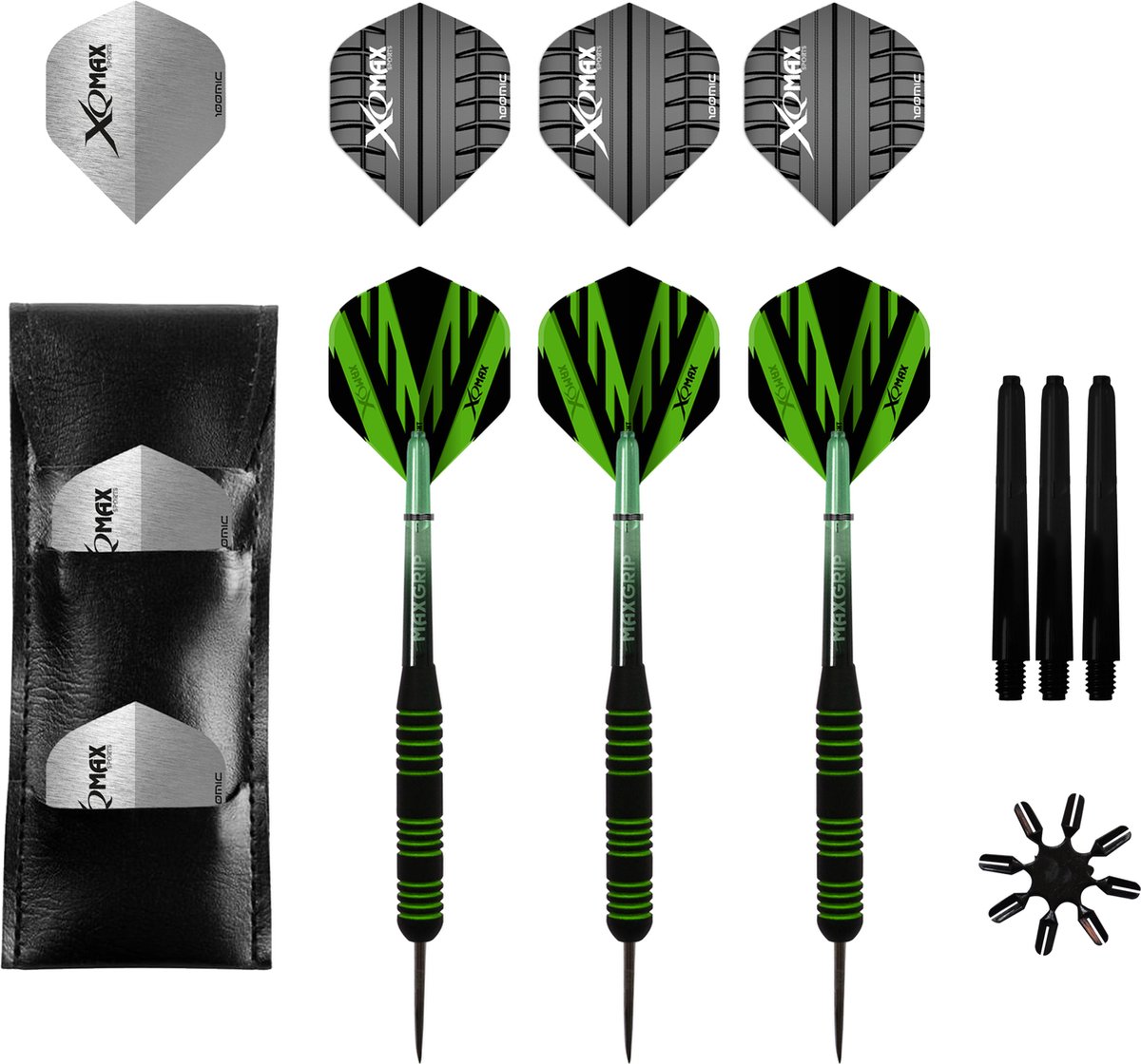 XQMax Rubberised - Dartpijlen - 23 gram - zwart/groen - 27-delig