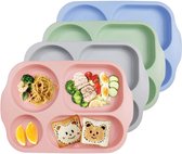 Service d'assiettes, ensemble d'assiettes pour enfants 4 pièces avec divisions, 5 compartiments, assiettes en plastique réutilisables incassables, assiettes de menu, vaisselle pour enfants et adultes, micro-ondes et