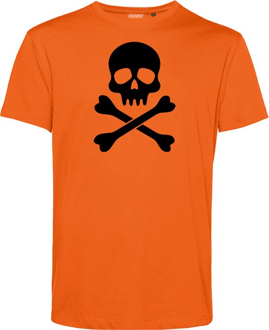 T-shirt kind Pirate Skull | Halloween Kostuum Voor Kinderen | Halloween | Foute Party | Oranje | maat 140