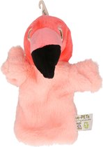 Pluche poppenkast handpop flamingo knuffel van 24 cm - Kinder speelgoed poppen van dieren/vogels