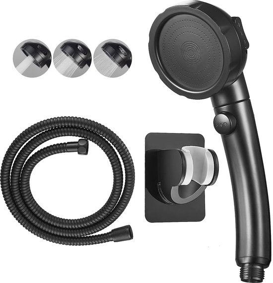 EcoRain 50% Waterbesparende Douchekop Charly 13 CM met Doucheslang Zwart - 3 Standen Luxe Handdouche