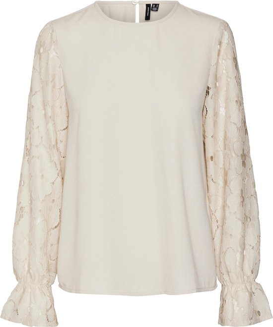 VERO MODA Vmseja LS Lace Top Wvn - Camicetta Donna A Maniche Lunghe Con Pizzo, Scollo Rotondo E Vestibilità Normale, Modello 10295889