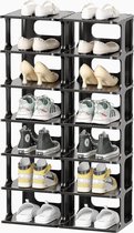 Schoenenrek 14 niveaus, smal schoenenrek schoenenkast, schoenenopberger stapelbaar om ruimte te besparen, schoenenstandaard zwart voor entree, hal, slaapkamer