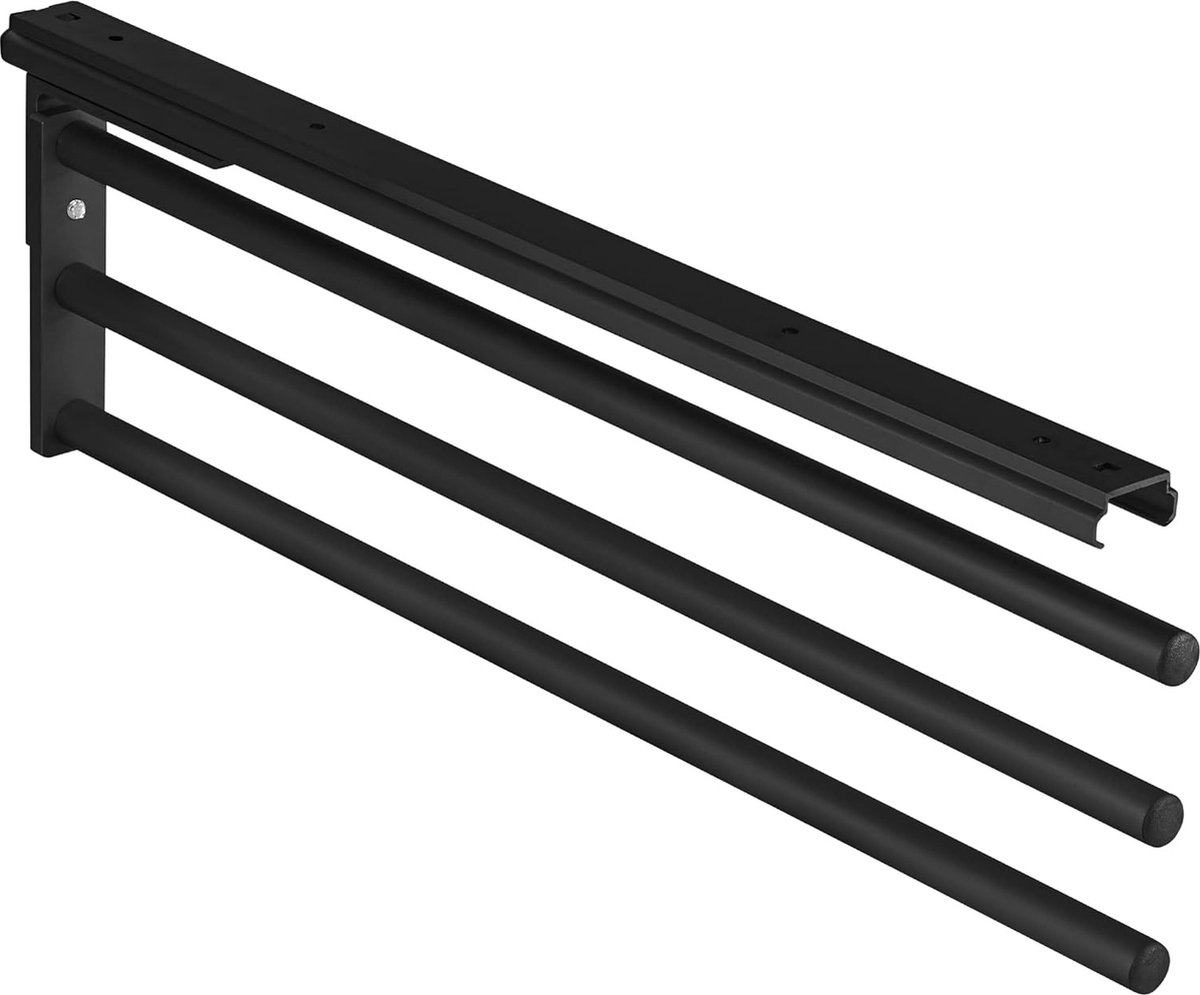 Handdoekhouder, 3-armig uittrekbaar, 1 stuk, lengte 465 mm in zwart, voor badkamer en keukenkast, 90 graden, Made in Germany