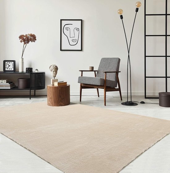 Vloerkleed voor woonkamer of slaapkamer in beige 200x280 cm | Modern en zacht laagpolig tapijt | Rechthoekig | Antislip onderkant | Wasbaar tot 30 Graden | Rug for bedroom or living room | RELAX kleed by The Carpet