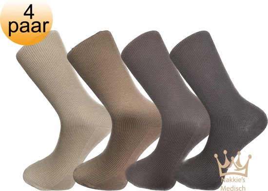 Medische sokken - 100% katoen - 4 paar - Maat 36/38 - Beige Bruin mix