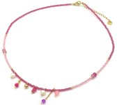Collier avec perles de verre - Acier inoxydable - Longueur 44 cm - Violet