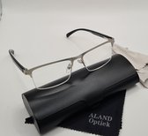 Unisex leesbril +2,5 / Incl. harde brillenkoker, zachte brillenkoker en 2 doekjes / halfbril van metalen halfframe / klassiek lichtgrijs montuur met vislijn 0722 / dames en heren leesbril op sterkte / Aland optiek / lunettes de lecture demi-monture