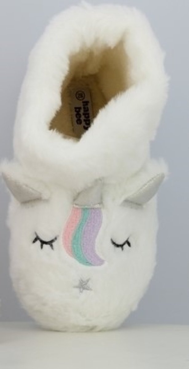 Meisjes unicorn fleece pantoffels – zeer zachte witte unicorn huissloffen – sterke antislip – maat 35