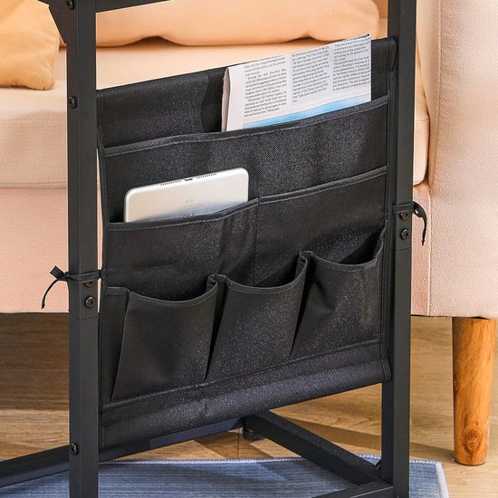 HAUSPROFI Bijzettafel C-vorm, sofa bijzettafel met wielen mobiele smalle 3-traps bank bijzettafel voor koffie laptop industrie 75 x 60 x35 cm (retro