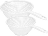 Plasticforte Keuken vergieten/zeef met steel - 2x stuks - kunststof - Dia 22/24 cm - wit