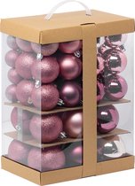 Kerstballen - 60x st - 4, 6, 7 en 8 cm - roze - kunststof - kerstballenpakket