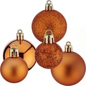 Kerstballen - 24x st - oranje - 3 en 5 cm - kunststof - glitter/mat/glans