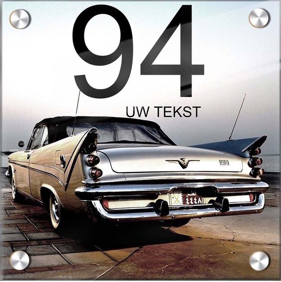 Foto: Huisnummer naambord plexiglas 15x15x0 5cm oldtimer klassieker auto design model1 met naam bedrukken huisnummerbordjes naambordje voordeur naamplaatje voordeur huisnummer bord huisnummer borden