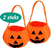 Halloween Snoepzakjes - 2 stuks - Vilt - Pompoen Decoratie - Halloween decoratie - Pumpkin - Halloween Pompoen Emmertjes van Vilt - Kindermandje - Halloween Accesoires