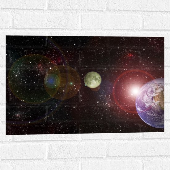 Muursticker - Ruimte - Sterren - Aarde - 60x40 cm Foto op Muursticker