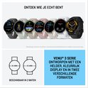 Garmin Venu 3 serie smartwatches in verschillende kleuren en maten, met AMOLED-scherm en activiteitenweergave.