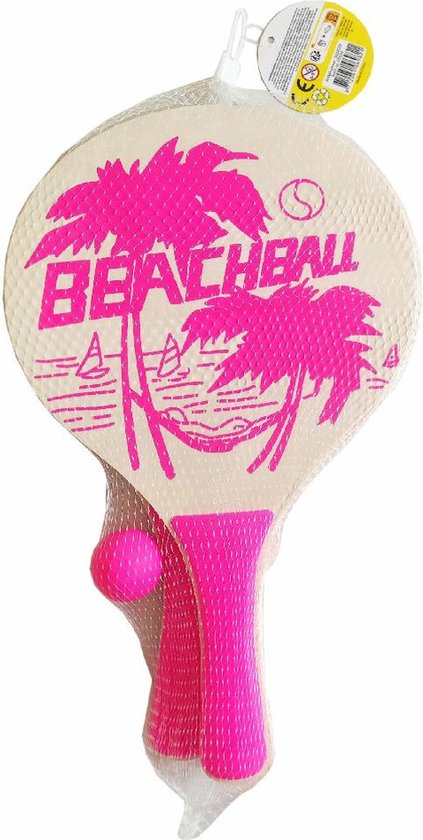 Summertime Beachball set - roze - hout - Rackets/batjes en bal - strand ...