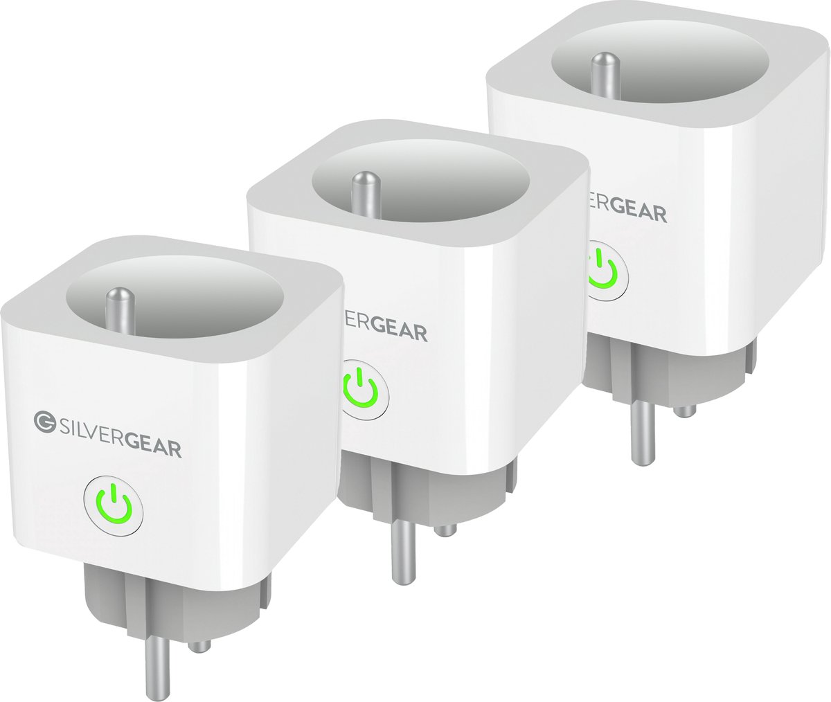 Silvergear Slimme stekker met Energiemeter - Smart Plug - Tijdschakelaar - Penaarde - Wifi - 3x