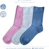 green-goose® Bamboe Dames Sokken | Maat 36-41 | 3 Paar | Roze, Wit, Blauw | 85% Bamboe | Zacht, Admenend en Duurzaaam!
