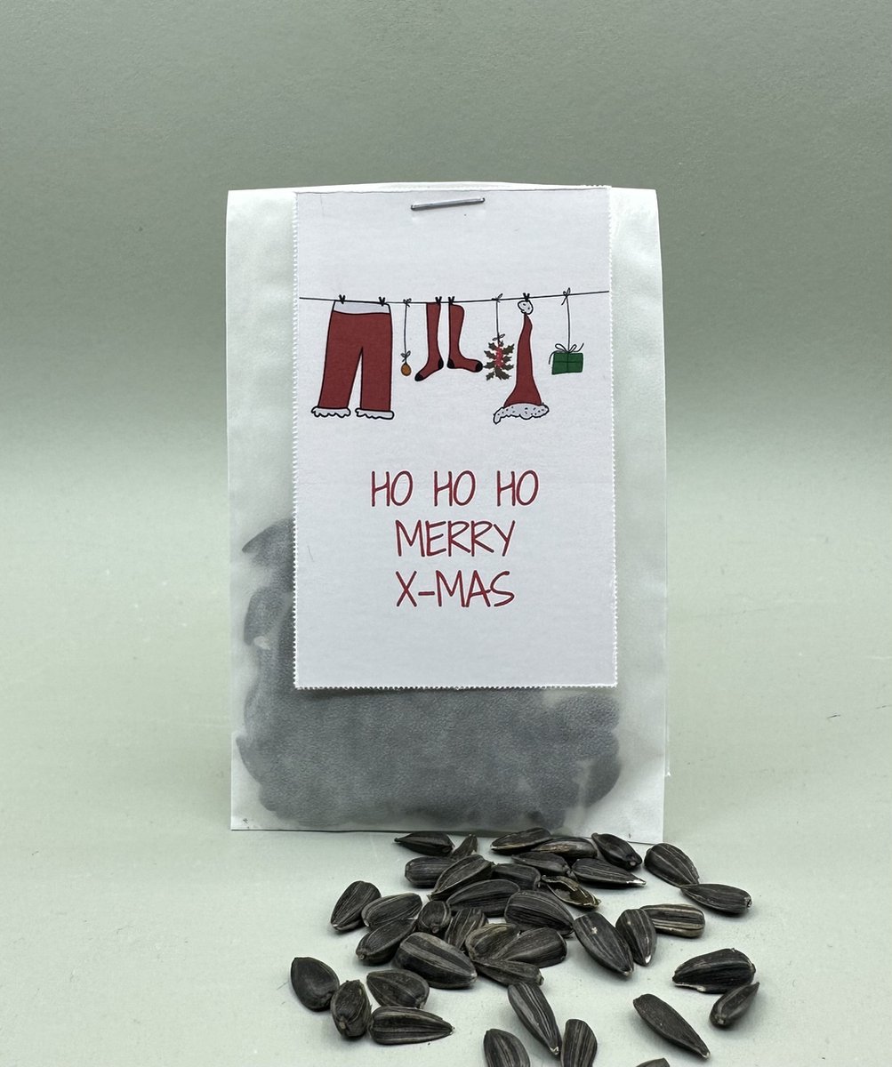 10 zakjes Zonnebloemzaden HO HO HO Merry christmas, uitdeelkadootje,kerstkaart,bloemenzaden,kleine kerstattentie,kerstkadootje,