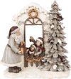 Clayre & Eef Kerstdecoratie met LED-verlichting Kerstman 22x10x23 cm Wit Polyresin
