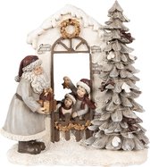 Clayre & Eef Kerstdecoratie met LED-verlichting Kerstman 22x10x23 cm Wit Polyresin