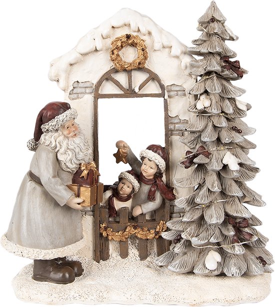 Foto: Clayre eef kerstdecoratie met led verlichting kerstman 22x10x23 cm wit polyresin