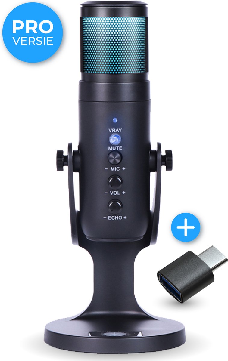 Nuvance - USB Microfoon met Standaard - voor PC en Gaming Microfoon - Streaming Microphone - RGB