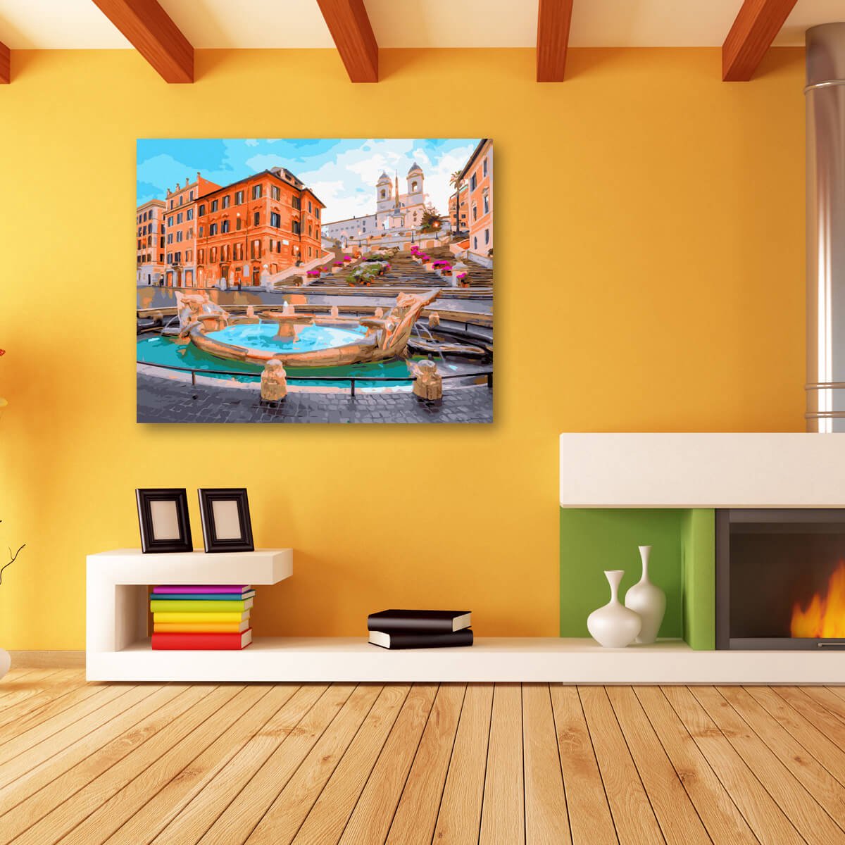 Schilderen Op Nummer Volwassenen DIY Paint By Number Compleet Hobby Pakket op Frame met Vernis - ®Arty Bee - Rome Barcaccia 40x50cm — afbeelding 2