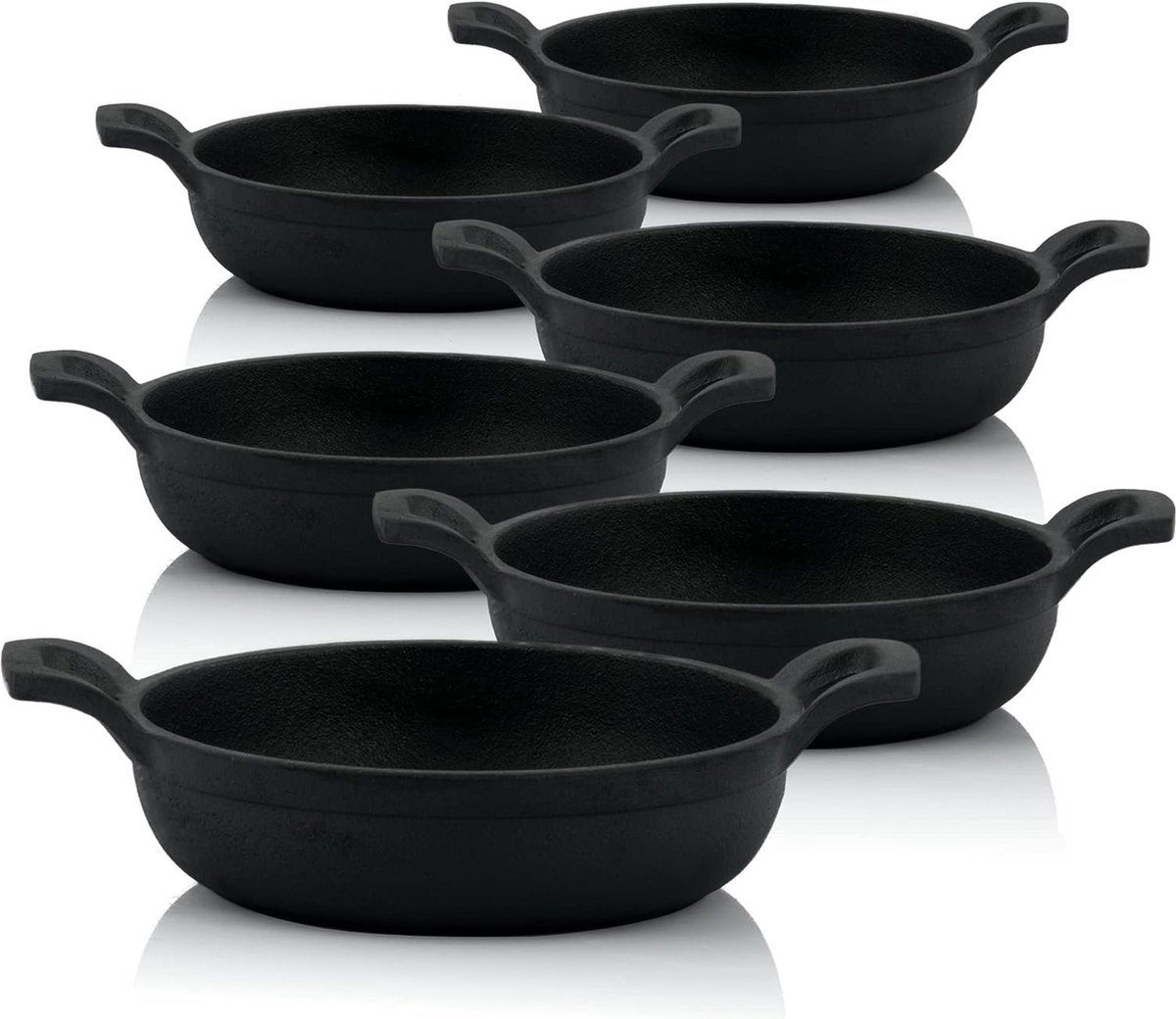 Gietijzeren grillpannetjes (set van 6) | Ø 13 cm | al ingebrand - preseasoned | gietijzeren grillpannen, pannetjes, serveerpan, grillpan, gietijzeren pan