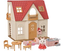 Sylvanian Families 5567 Startershuis- inclusief meubeltjes en 1 fluweelzacht chocoladekonijn- te combineren met ander poppenhuis ( 5708) tot een mega groot poppenhuis