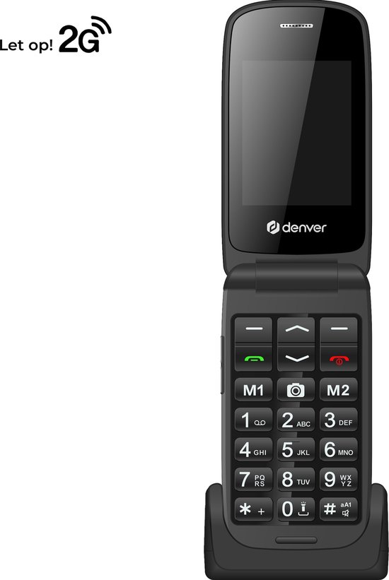 Denver Senioren Mobiele Telefoon - Grote Toetsen - SOS knop - 2G - Dual SIM - GSM - Simlockvrij - Oplaadstation - BAS24400EB