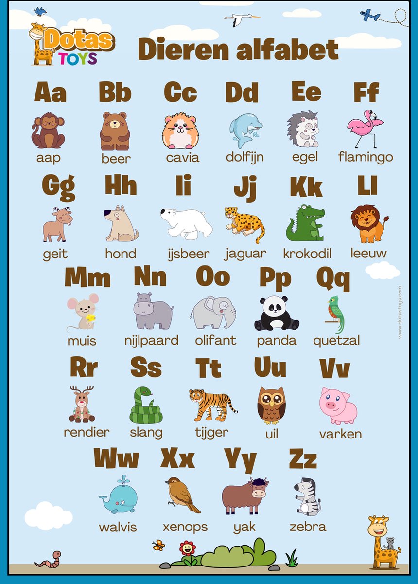 Affiche ABC Alphabet néerlandais pour chambre d'enfant 30x40 cm