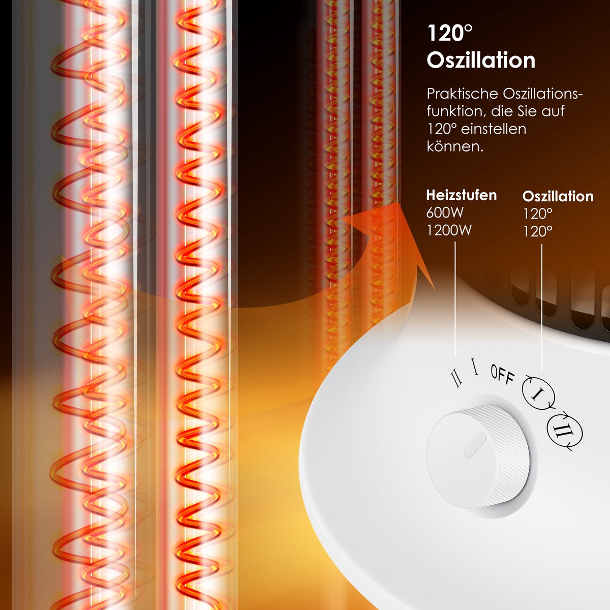 KESSER® Elektrische Kachel 1200W Terrasverwarmer Energiezuinig Infrarood Verwarming Staand Heater IP55 Verwarmer - Wit – foto 2