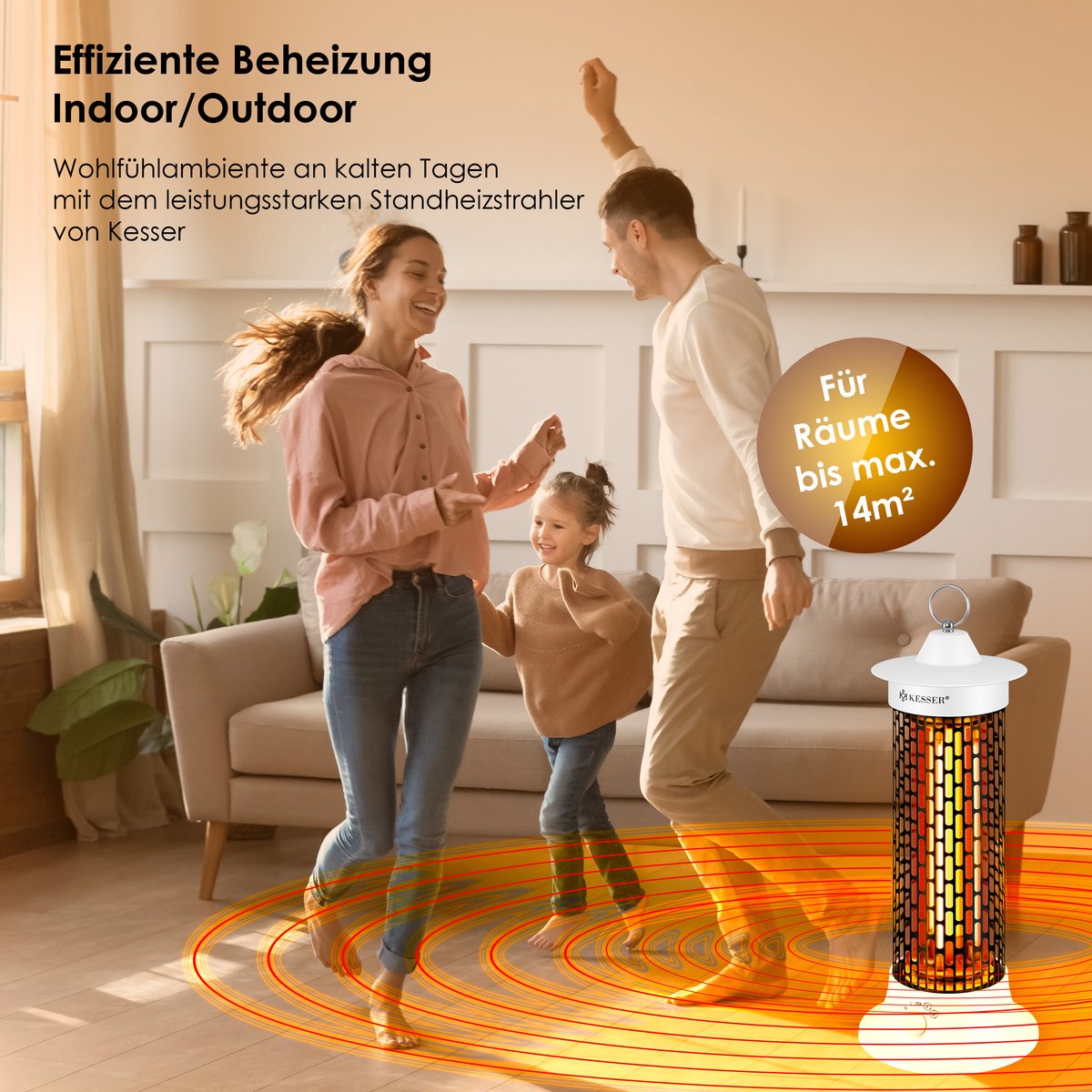 KESSER® Elektrische Kachel 1200W Terrasverwarmer Energiezuinig Infrarood Verwarming Staand Heater IP55 Verwarmer - Wit – foto 3