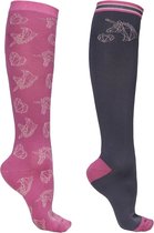 QHP Chaussettes hautes Didy 2-pack - taille 35-38 - Gris/ Pink