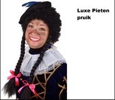 Pieten pruik luxe krul zwart met 2 vlechten - Pruik Piet Sinterklaas feest thema Pietje thema feest