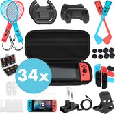 iMoshion 34-delige Set geschikt voor Nintendo Switch (OLED) - Game Accessoires en Bescherming - Golfsticks, Tennisrackets, Stuur, Joy Con, Controller, Case, Oplaadstation