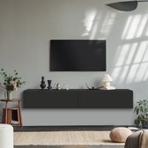 Nuvolix TV meubel - TV kast - TV meubel zwevend - hangend - 200CM - mat zwart - hout - 200*40*30CM