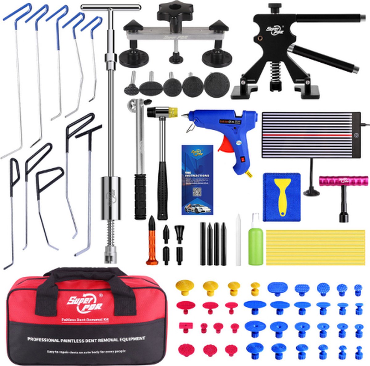 Super PDR® - Premium Kit 1 - Professionele deuk reparatie kit - Deukentrekker - Slag trekker - Uitdeukset - Cilinder trekker - Zuignap - Auto deuk