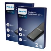 Philips SSD Externe Portable 2 To - USB-C Ultra Speed ​​​​- USB A 3.2 - Lecture 550 Mo/s - Écriture 520 Mo/s - Windows/ Mac/ Android/ Console de jeux - Pack de 2