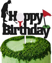 Sport GOLF Happy Birthday - taart topper - taart decoratie - verjaardag versiering - prikkers met versiering - taartversiering