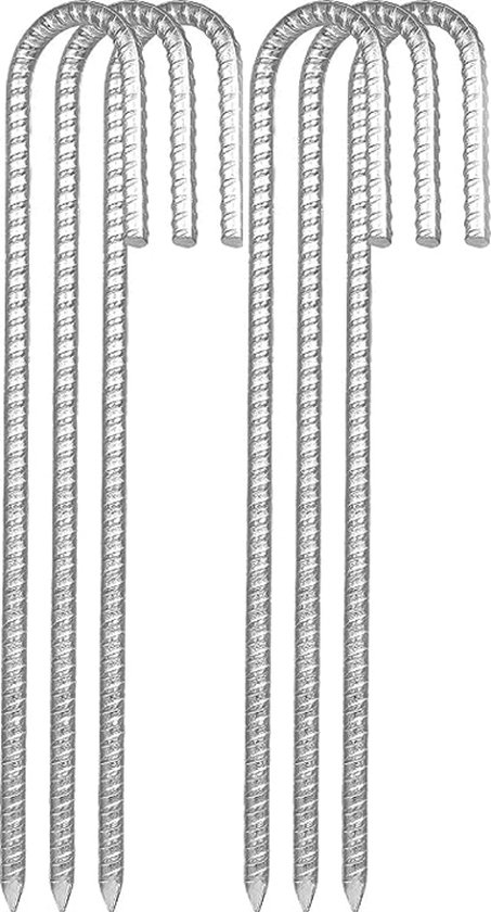 Stormharing Grondpen - 6 Stuks - XL - Ø12mm x 380mm / 40mm - 450 Gram - Gegalvaniseerde Afwerking Stalen Staaf - Tentharing - Gebogen - Grondanker