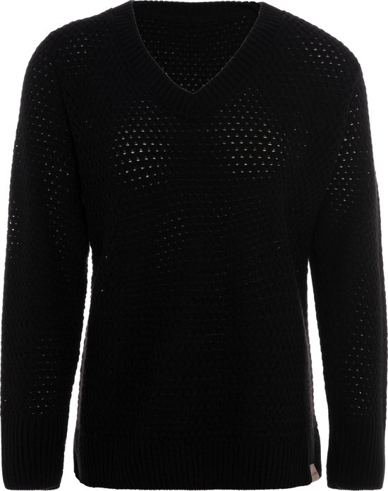 Knit Factory Ilse Knit V-neck Sweater - Pull pour femme en laine - Zwart - 40/42
