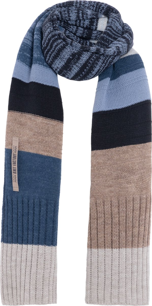 Knit Factory Dali Gebreide Sjaal Dames - Warme Wintersjaal - Grof gebreid - Langwerpige sjaal - Wollen sjaal - Dames sjaal - Blauw - 200x50 cm